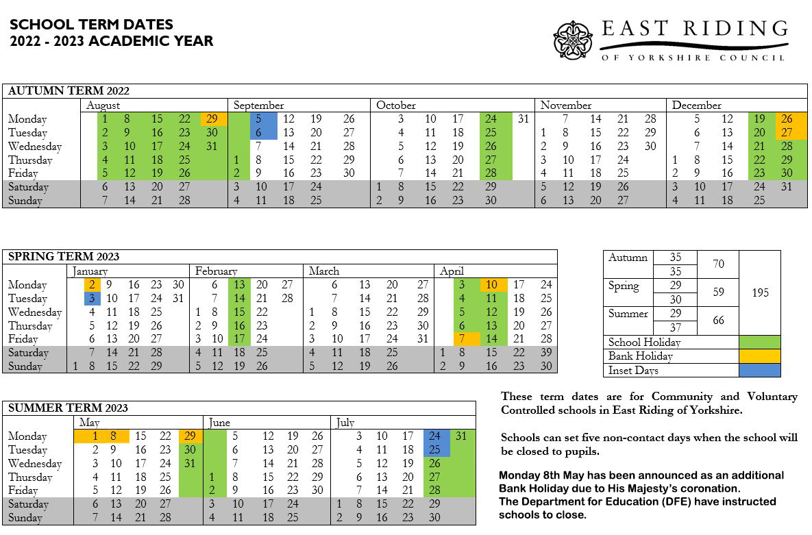 School Day And Term Dates Bridlington School